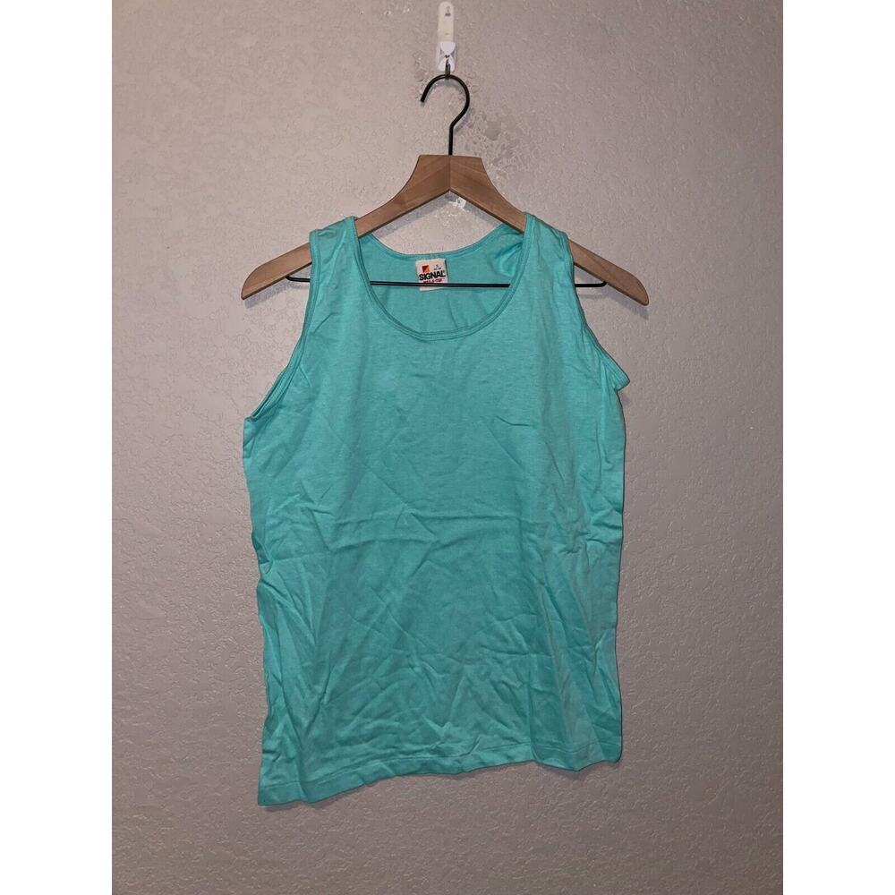Vintage Blue Blank Tank top Sleeveless Shirt Signal Mega-Tee VTG 1980s 80s Small